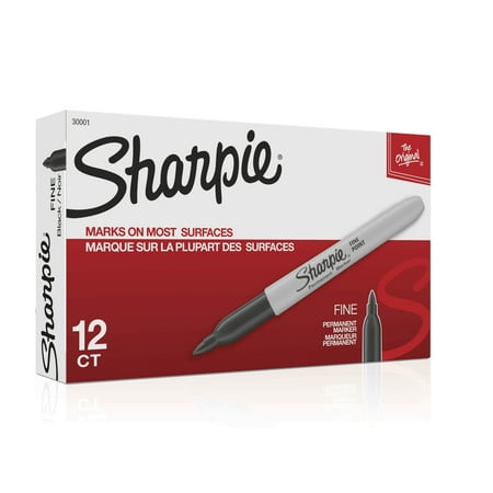 Sharpie Permanent Markers, Fine Point, Black, 12 (Best Markers For Black Glass Boards)