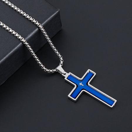QDhaobang Long JESUS CROSS Necklaces for Men Jewelry 14K White Gold Chain Necklaces Jewelry corrente masculina DB 60cm BOX SR