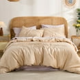 thumbnail image 3 of 100% Cotton Comforter Set – Sandy Beige, Linen-Like Texture, Super Soft & Breathable Lightweight Bedding Set, 3-Piece Durable Percale Comforter for All Seasons, 3 of 6
