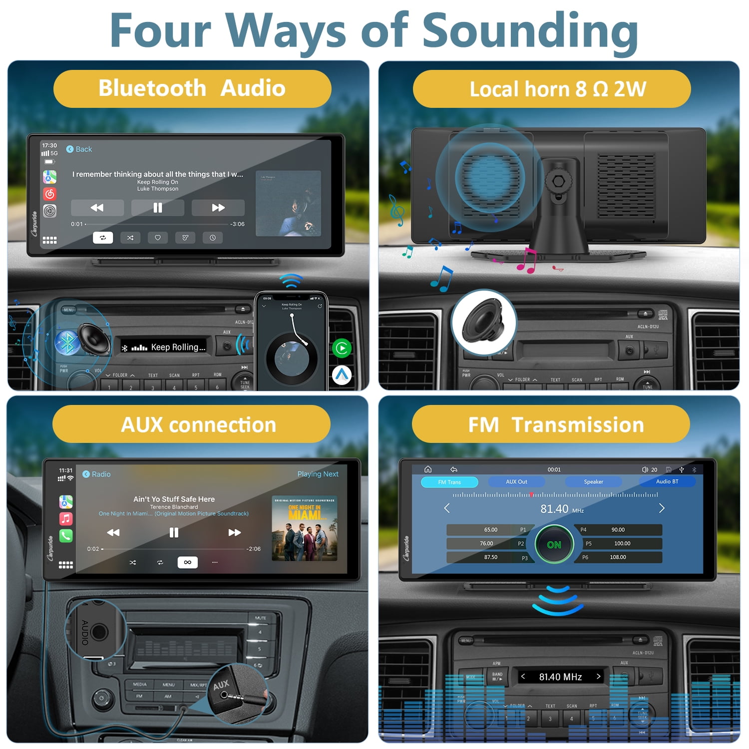 Écran Auto Carpuride CarPlay/Android Auto Sans Fil - Caméra 4K + 1080P, GPS, Mirror Link, 10.26" Tactile