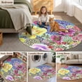 thumbnail image 5 of Boho Flower Round Rugs for Living Room 5ft National Style Peony Orchids Non Slip Circle Rug Washable Low-Profile Indoor Carpet for Bedroom, Dining Room, Bathroom, 5 of 9