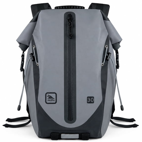 30L Waterproof Dry Bag Backpack with Roll-Top Closure, Front Mesh Pocket and Padded Straps, Gray