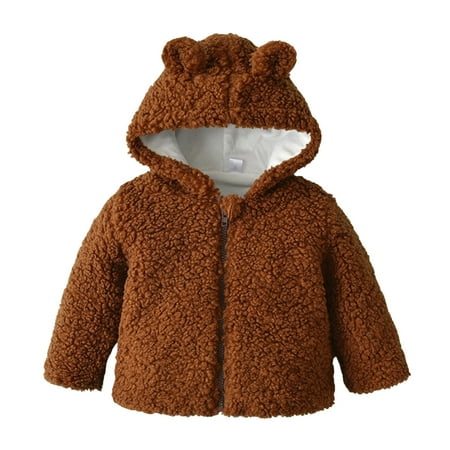 

Dr.Eam Infant Coats Fleece Cardigan Warm Outwear Winter Zipper Kids Wool Coat Boys Girls Hooded Pockets Clothes Coat Sweatshirt Cotton Tops Outerwear Boys Girls Brown 18 M-24 M