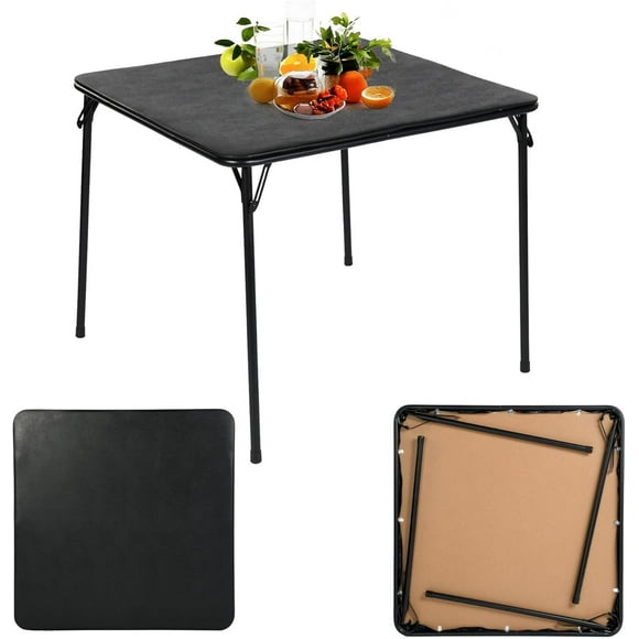 Homy Casa 34-inch Folding Card Game/Activity Table, Portable Vinyl Top Metal, Indoor/Outdoor, Black