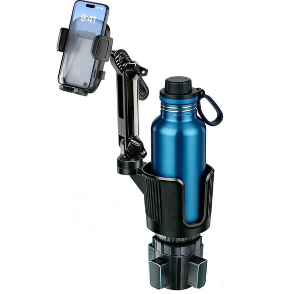 NFJOY 2 in 1 Phone Holders for Car Cup Holder with Adjustable Base, Holders for Car Cupholder, No Shaking 360° Flexible Neck Phone Mount for All 4-7” Smartphone
