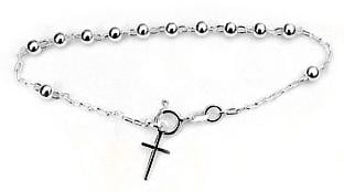 Sterling Silver Rosary Bracelet 5x7mm Sterling Silver Corregated beads Crucifix sz 5/8 x 1/4.