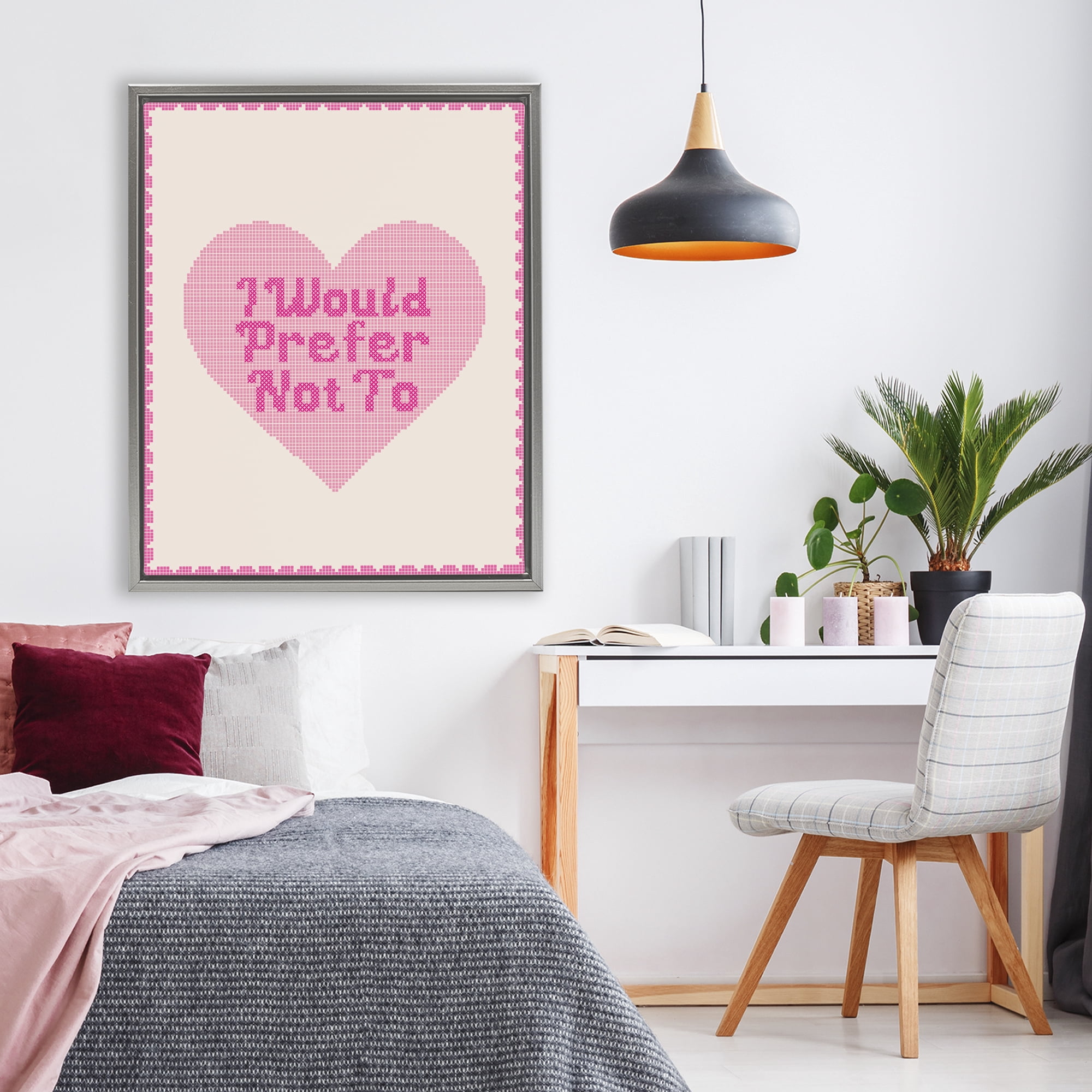 Stupell Industries I Would Prefer Not To Pink Heart Gray Framed Floater Canvas Wall Art, design by Lil' Rue