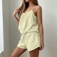thumbnail image 5 of Levmjia Dressy Two Piece Sets For Women Solid Color Imitation Cotton And Linen Suspender Summer Sleeveless Top and Shorts Set Casual Outfit For Daily Wear Home, 5 of 7