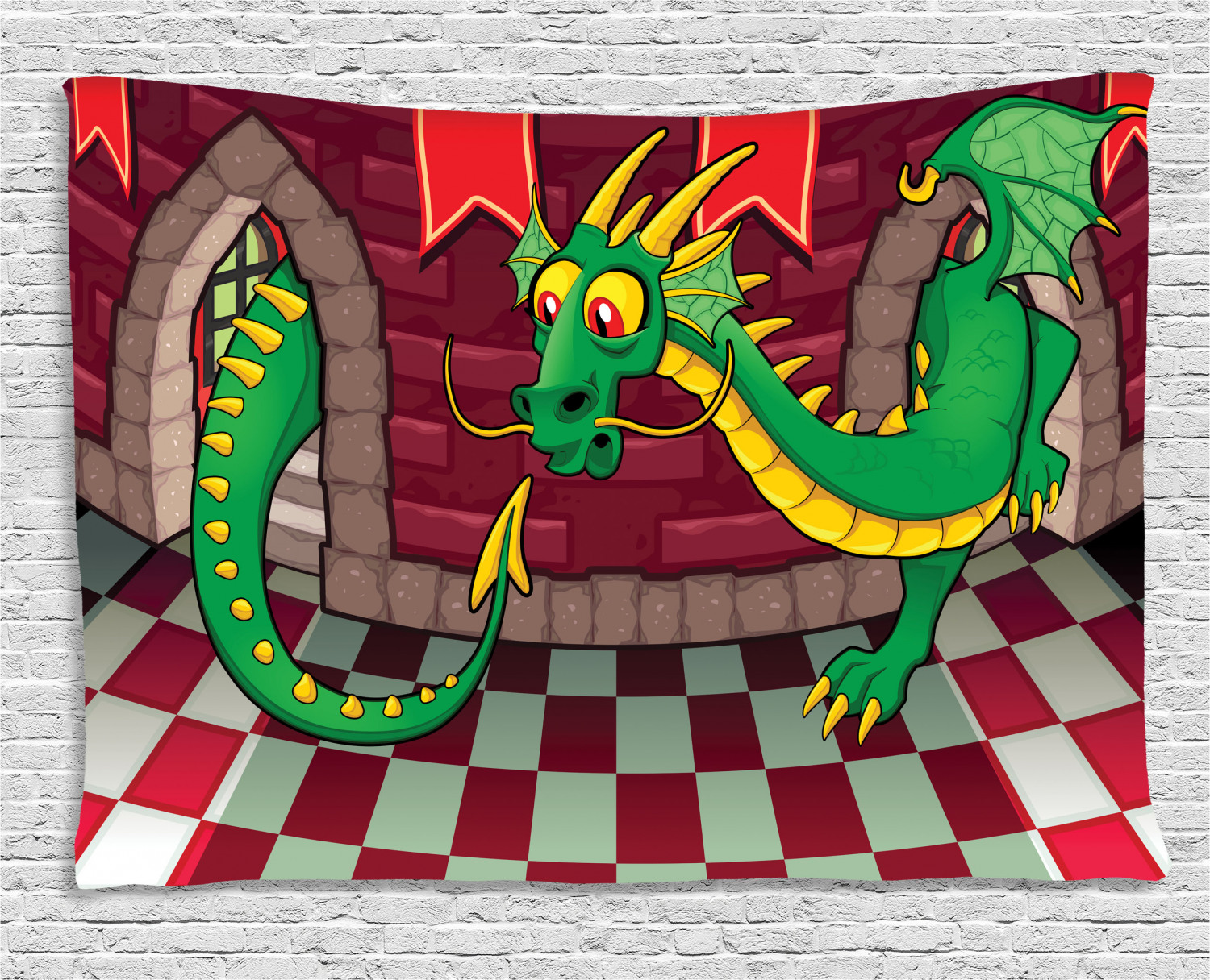 Cartoon Tapestry, Video Game Design inside the Castle with Dragon