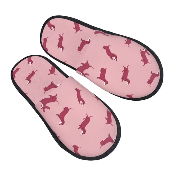 House Slippers for Women Men - Pink Dachshund Dog Puppy Lightweight House Shoes Fuzzy Slippers, Soft Slip-On Cozy House Slippers for Woman Indoor Outdoor