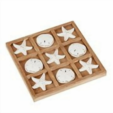 NIKKY HOME Wood Board Travel Game Beach Tic Tac Toe for Fun, 8.97 by 8.97-in Distressed White