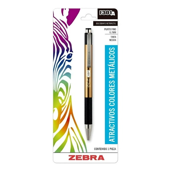 Boligrafo Retractil F-301 A Zebra Punto Fino 0.7 Mm Oro Negro