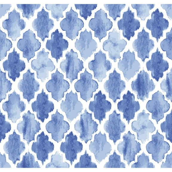MuralsPrint Arabesque Blue watercolor Tiles  Removable Wallpaper - 10'ft H x 24''inch W
