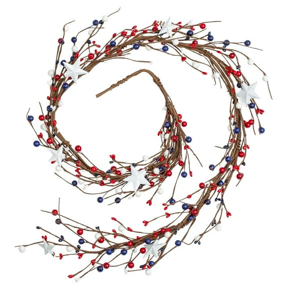 Stars and Mixed Berry Red White and Blue Garland - for Patriotic Decor - Factory Direct Craft