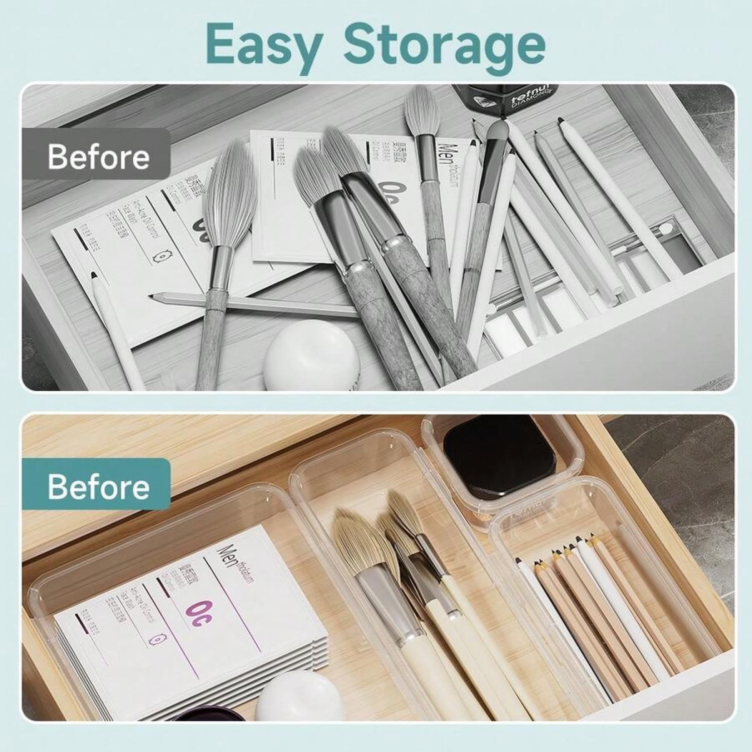 「24/26 Pc Clear Plastic Drawer Organizer Set - Durable PP Material」4 Sizes In Drawer Trays