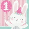 1st Birthday Bunny 6 1/2"L X 6 1/2"W "1" Printed Luncheon Napkins, Pack of 16, 12 Packs