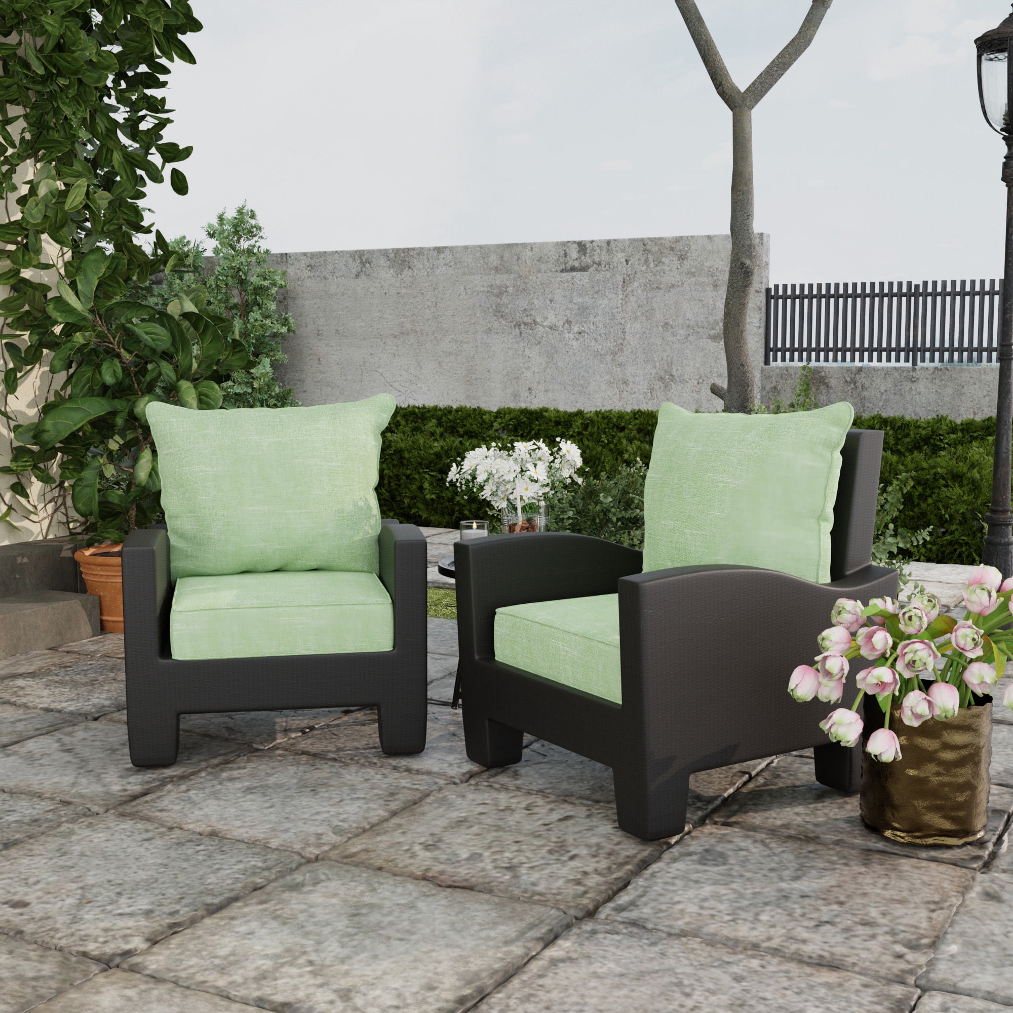 Jordan Manufacturing 46.5" x 24" Tory Palm Green Crosshatch Rectangular Outdoor Deep Seat Chair Cushion Set with Welt
