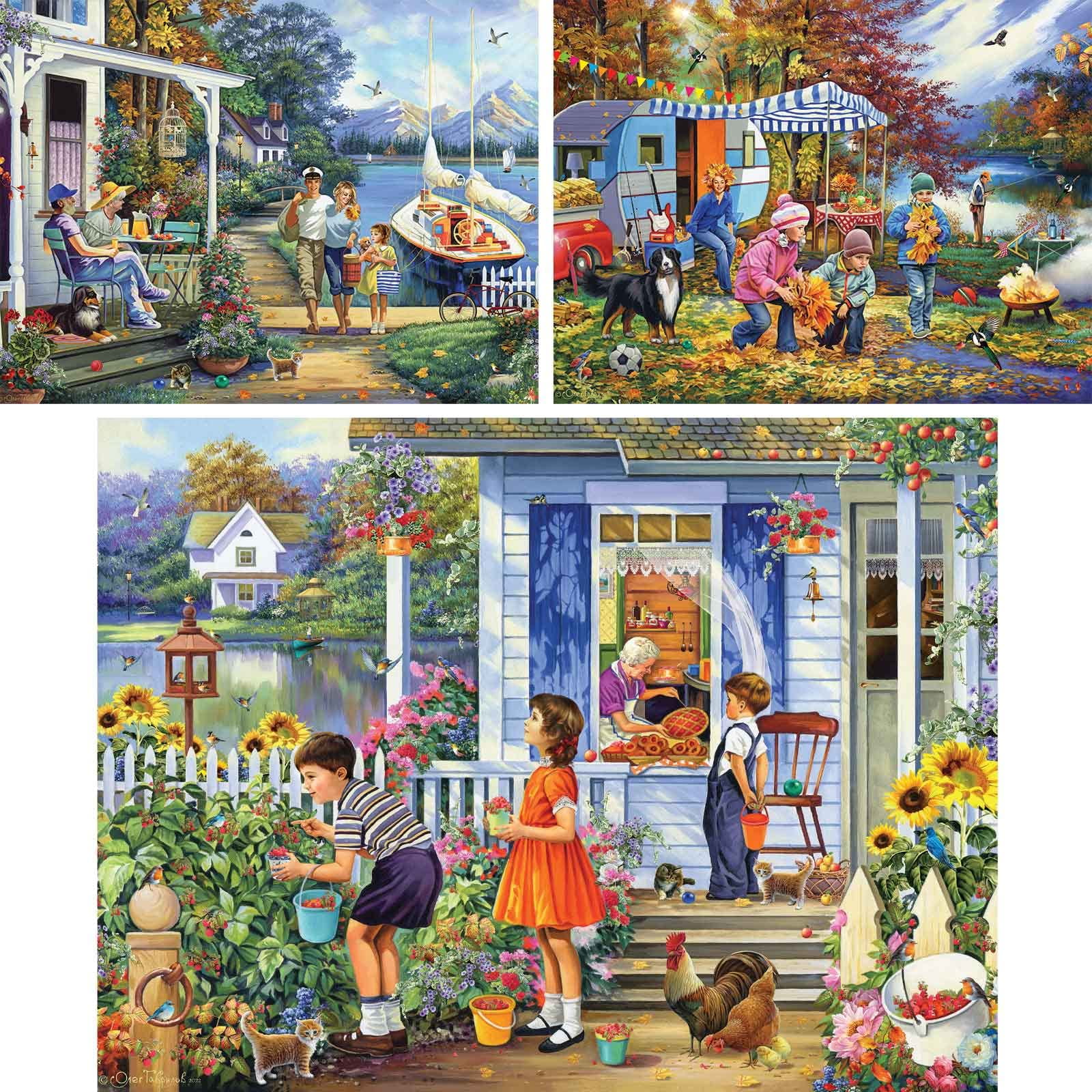 Bits and Pieces Set of Three 300 Piece Jigsaw Puzzles Spring Vacation by Oleg Gavrilov 18" x 24"