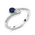 thumbnail image 2 of Gem Stone King 925 Silver Blue Sapphire White Moissanite and Zirconia Bypass Ring for Women (0.82 Cttw, Gemstone September Birthstone, Round 4MM, Size 5), 2 of 4