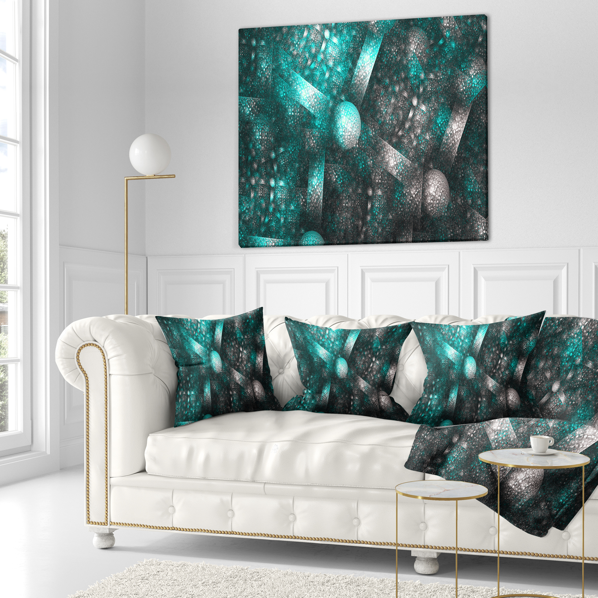 Designart Crystal Cell Blue Steel Texture - Abstract Throw Pillow - 18x18