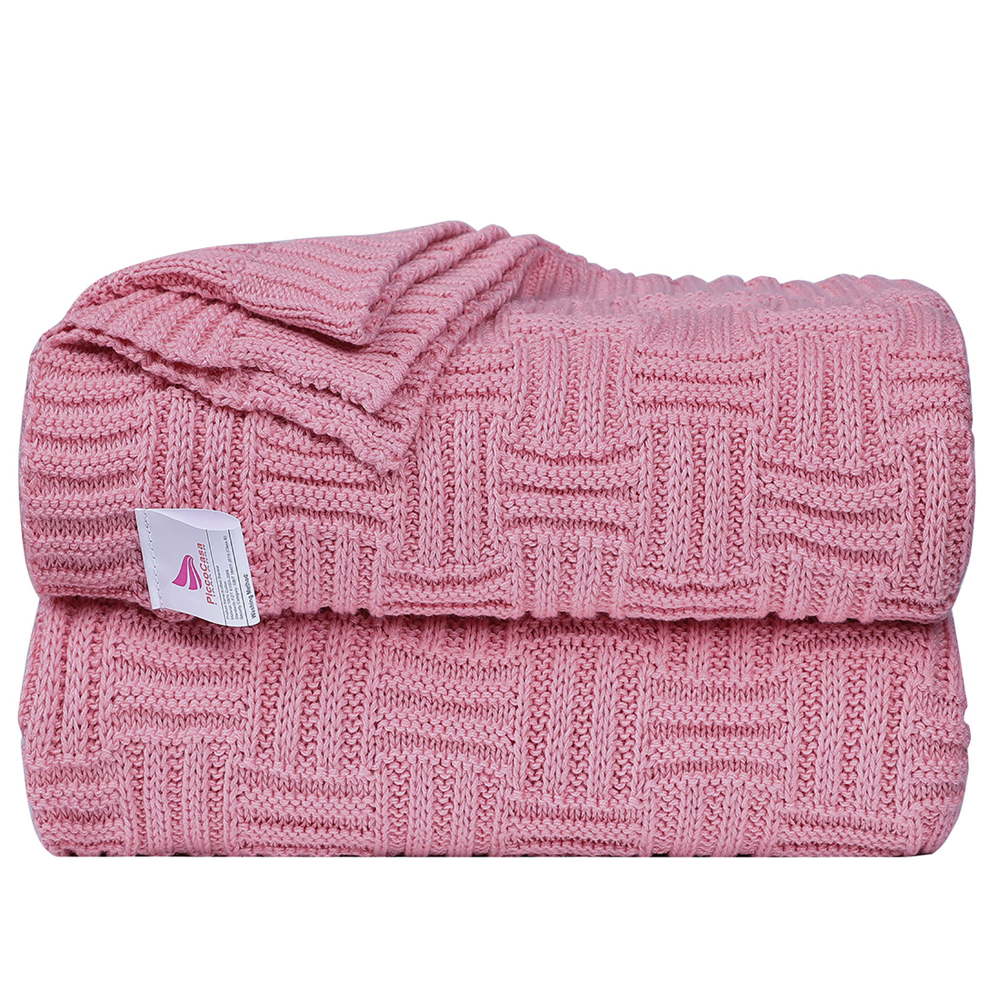 Piccocasa 100 Cotton Cable Knit Blanket Extra Soft And Breathable Throw Blanket For Sofa And Couch Dirty Pink 130 X 150 Cm Walmart Com