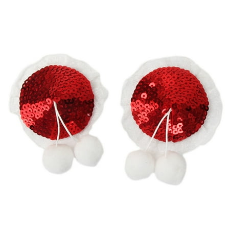 Christmas Sexy Nipple Cover Shiny Metallic Sequins Lace Trim Breast Chest Stickers with Plush Ball Bow Self-Adhesive Bra Pasties Lingerie