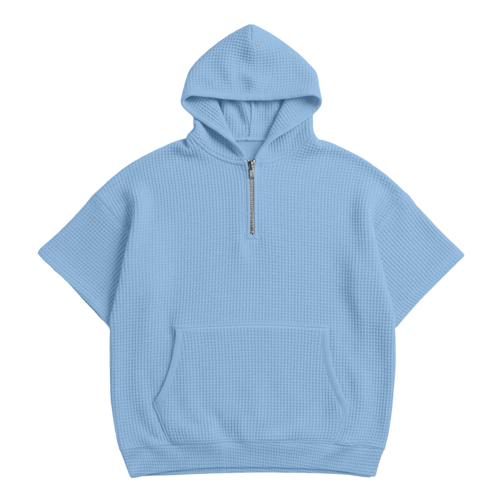 ★sale★8yards PULLOVER Halfsleeve Hoodie KIHOUT Men's Solid Color Waffle Texture Short Sleeve Hoodie Half