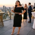 thumbnail image 3 of Faldas de lápiz de talla grande para mujeres Agnes Orinda, con stretch, cintura alta, textura, estilo de negocios casual, por debajo de la rodilla, falda bodycon 1X negra, 3 of 8