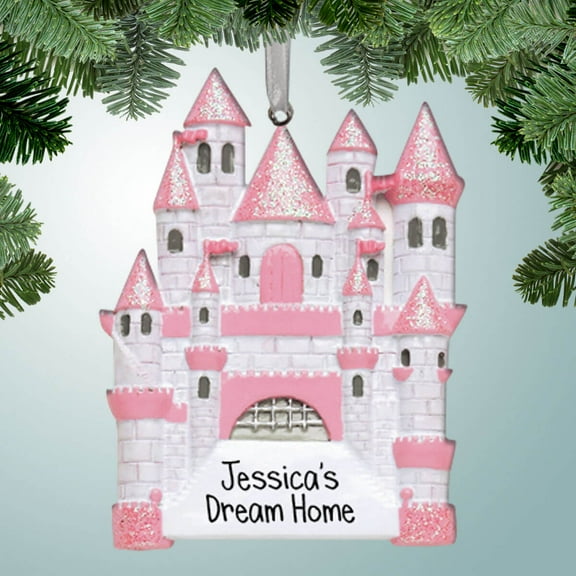 Large Pink Castle - Personalized Christmas Ornament - Perfect Stocking Stuffer - Great Gift Ideas