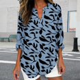 thumbnail image 2 of KALE Long Sleeve Shirts for Women Collared Boho Tops 3/4 Floral Blouses Casual Vintage Graphic Loose Pullover Beach Vacation Clothes Sky Blue L, 2 of 5