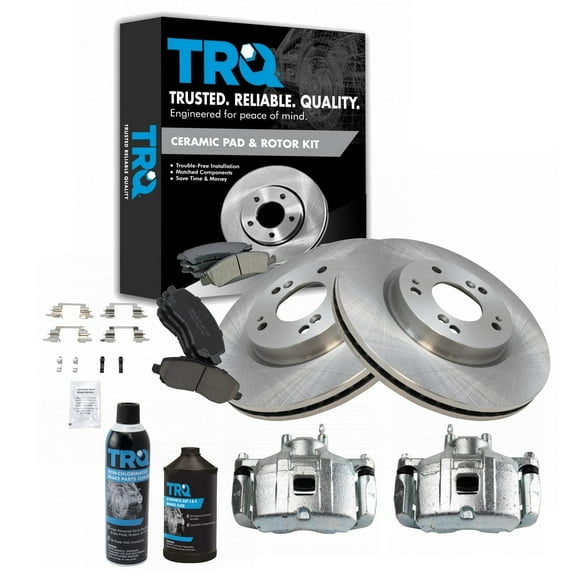 Front Ceramic Brake Pad, Rotor & Caliper Kit w/ Chemicals for Mitsubishi BKA19803