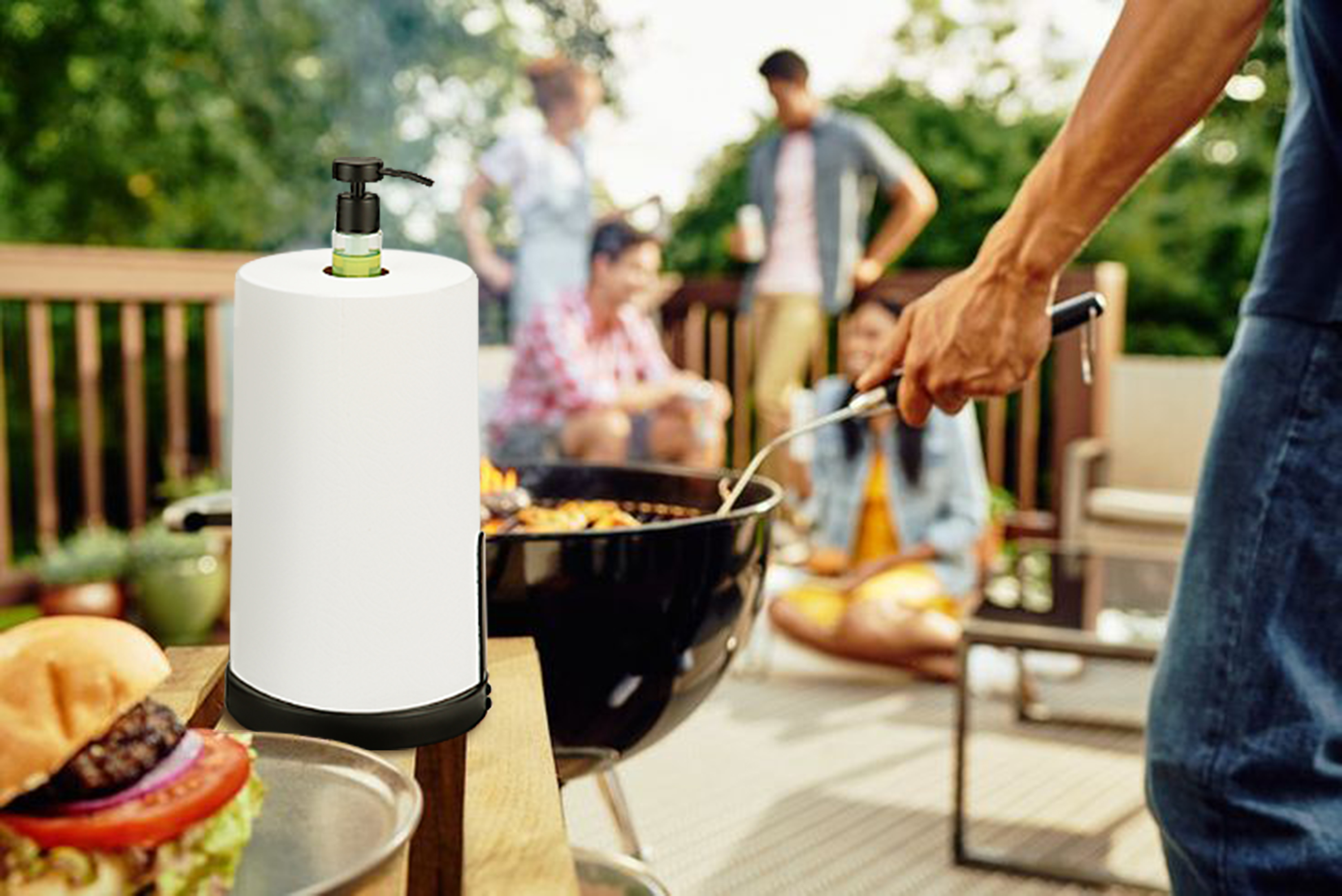 SunnyPoint Heavy Weighted Paper Towel Holder Stand with Built-in Pump Bottle – Matte Black