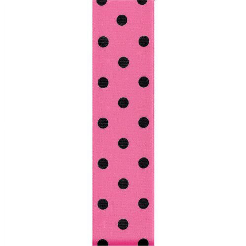 Offray Ribbon Hot Pink with Black Polka Dots 1 1/2 inch Grosgrain