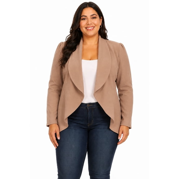 Women's Plus Size Long Sleeve Open Front Blazer, Casual Office Jacket