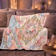 thumbnail image 6 of Ornate Floral Medallion Pink Roses Gold Filigree Vintage, Cozy Friendship Quote Scene, Warm Flannel Blanket for Living Room and Reading Nook, Art Lovers Friendship Gift, Artistic Home Decor, 6 of 9