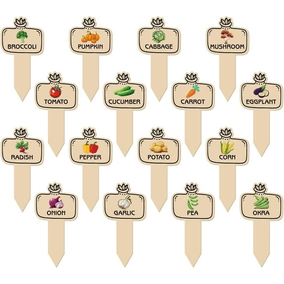 16Pcs Vegetable Wooden Plant Markers Small Wood Garden Plants Labels Gardening Tags Signs Accessories DIY