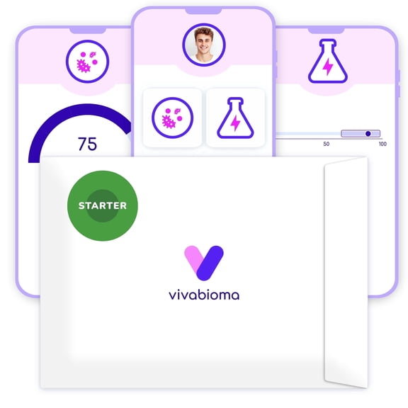 Vivabioma Starter – Microbiome Test: Discover Your Biological Age and Digestive Health | 35 Reports on the Gut-Brain Axis, Metabolism, and Vitamins | Gut Microbiota Test