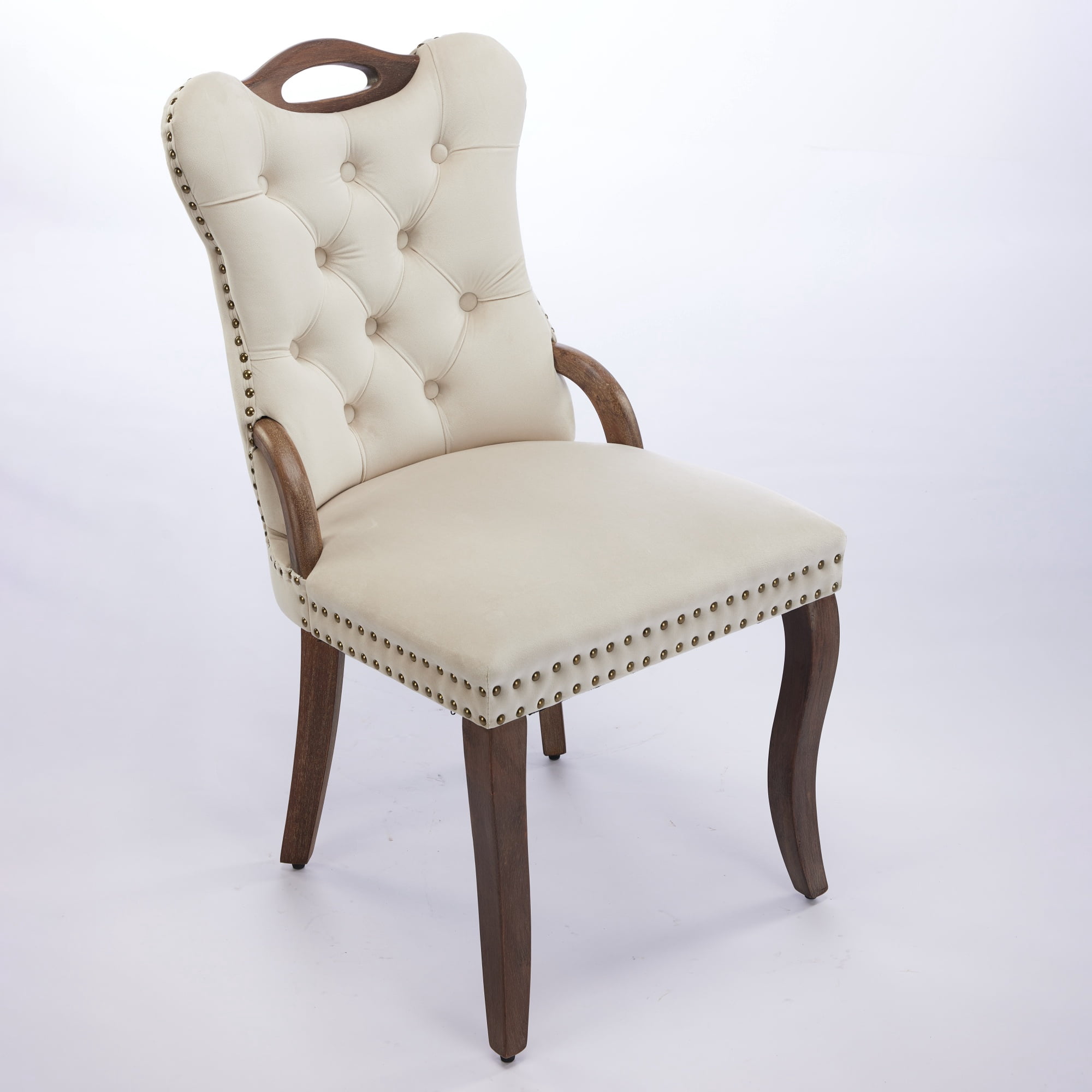 Garitin Dining Chair Set of 2 and Velvet Upholstered Side Chairs, Hand Tufted Seating with Solid Wood Legs for Dining Room, Beige