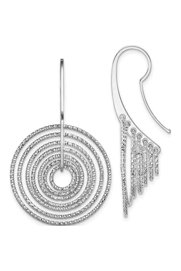 Sterling Silver Rhodium Plated D/C Circles Dangle Earrings (43 X 25) Made In Italy qe8900