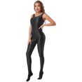 thumbnail image 2 of TiaoBug Womens Oil Sleeveless Bodycon Jumpsuit Sheer Full Body Sport Bodysuit Bodystocking Tight Swimsuit Black M, 2 of 7