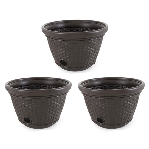 Juego de 3 macetas portamangueras decorativas de mimbre Suncast para jardín