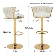 VECELO Velvet Bar Stools Set of 4, Modern Swivel Adjustable Counter Height Kitchen Bar Chairs with Woven Back, for Dining Room Pub Island, White