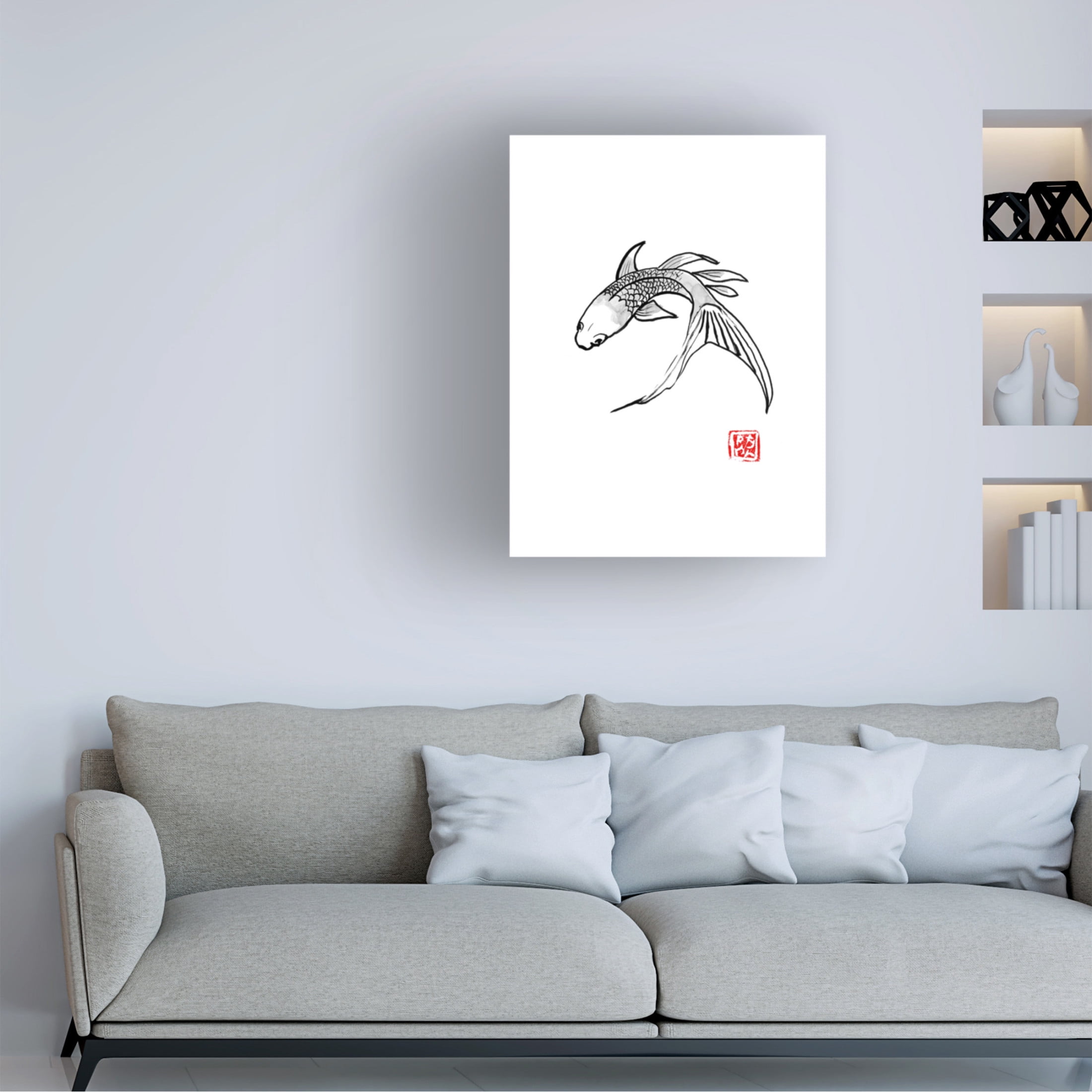Canvas Wall Art - Pechane 'Carp Koi Turning' Wall Art for Living Room, Bedroom, or Office Décor by Trademark Fine Art - 24 x 32 Inches