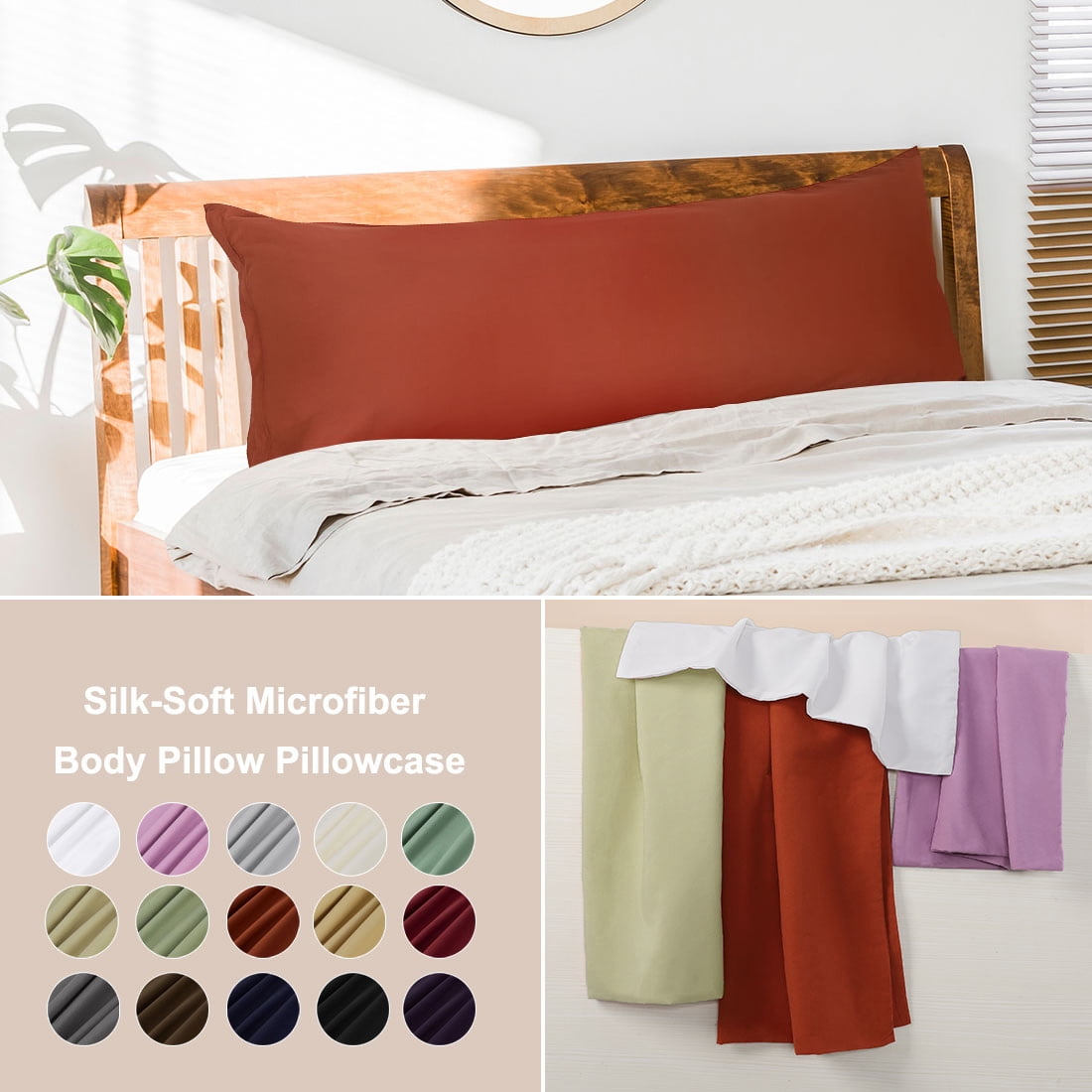 Unique Bargains 2 Packs Brushed Microfiber Body Pillowcase Orange 20" x 54"