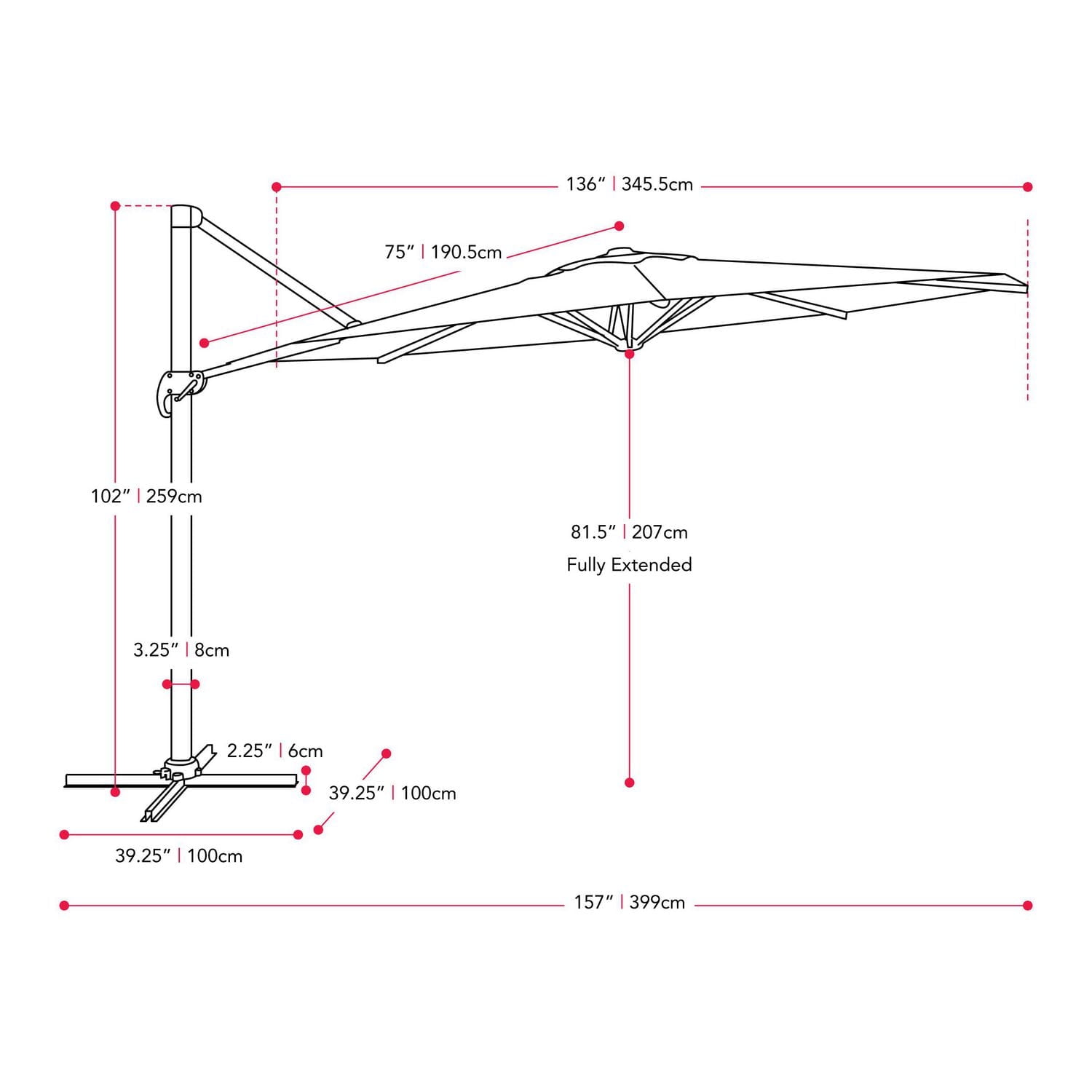 Parasol de patio CorLiving de luxe durable de 3,5 m, inclinable et rotatif, avec cadre en aluminium