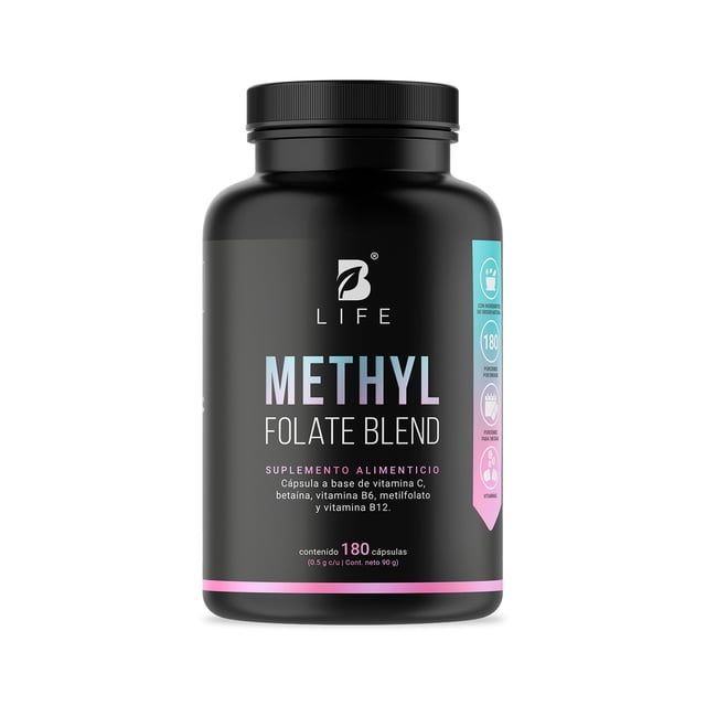 Metil Folato | 180 Cápsulas | Adicionado Con Betaína, B6, B12 y Vitamina C | Methyl Folate Blend | B Life.