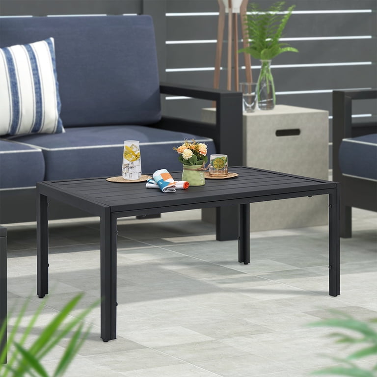 Abble Black Rectangular Steel Slat Coffee Table - Walmart.com