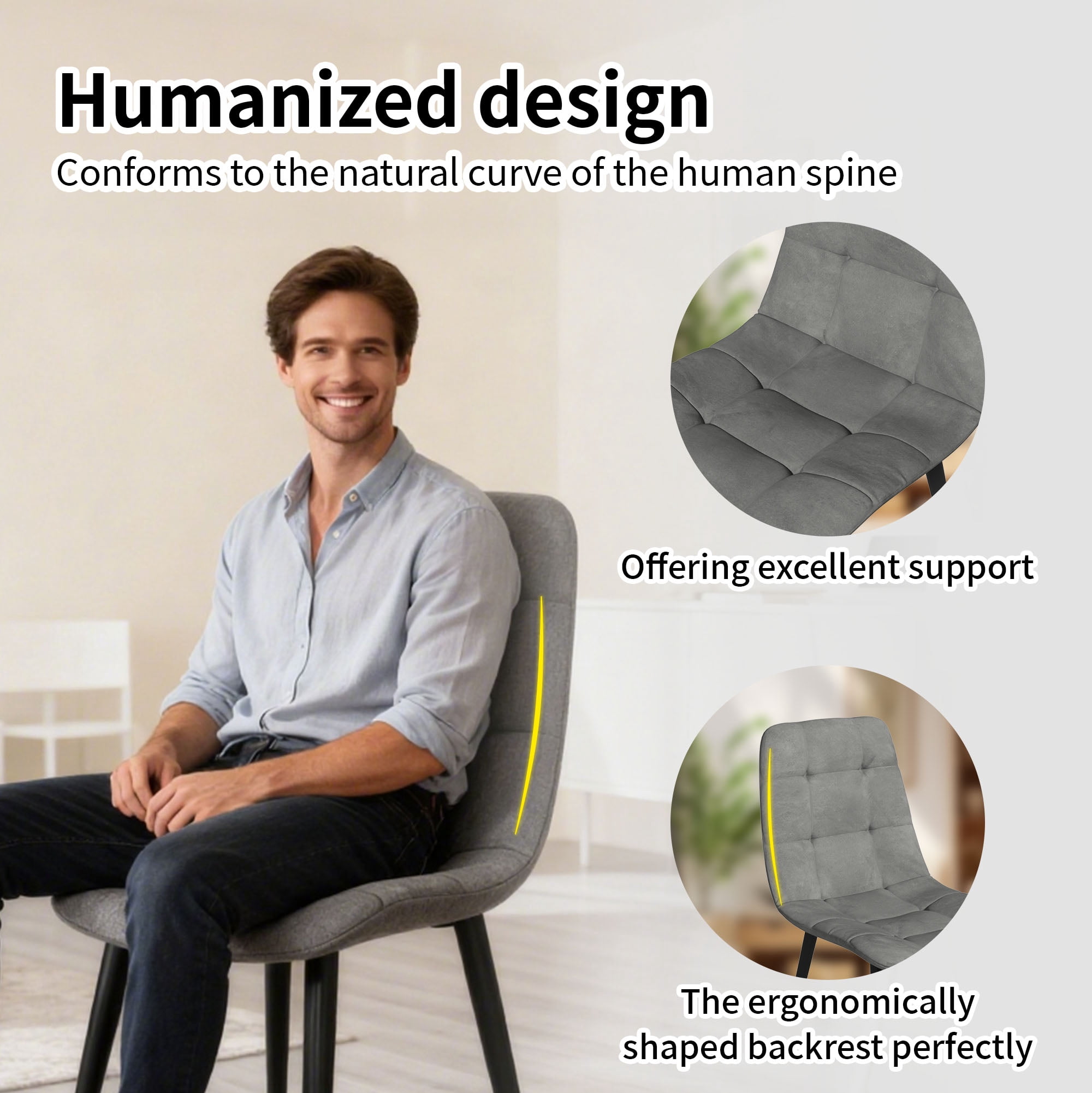 SHGJ&SOFT Velvet Dining Chairs Set of 4, Mid Century Modern Upholstered Fabric Chairs with Metal Legs Adjustable Pads for Kitchen Living Room Dining Room. (Gray, 4PC)