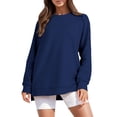 thumbnail image 3 of Rovga Women Sweatshirts Long Sleeve Long Fit Tops O-Neck Soft Pullovers Side Zip Shirts Female Outwear, 3 of 9