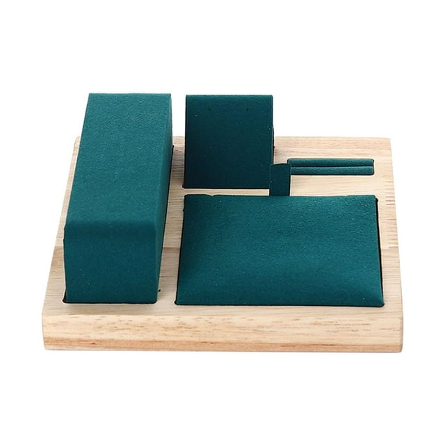 Expositor de joyas de madera de bambú, elegante soporte para collares, anillos y pendientes, 6 x 6 pulgadas Verde